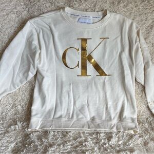 Calvin Klein CreamSweatshirt with Gold Sequin Logo